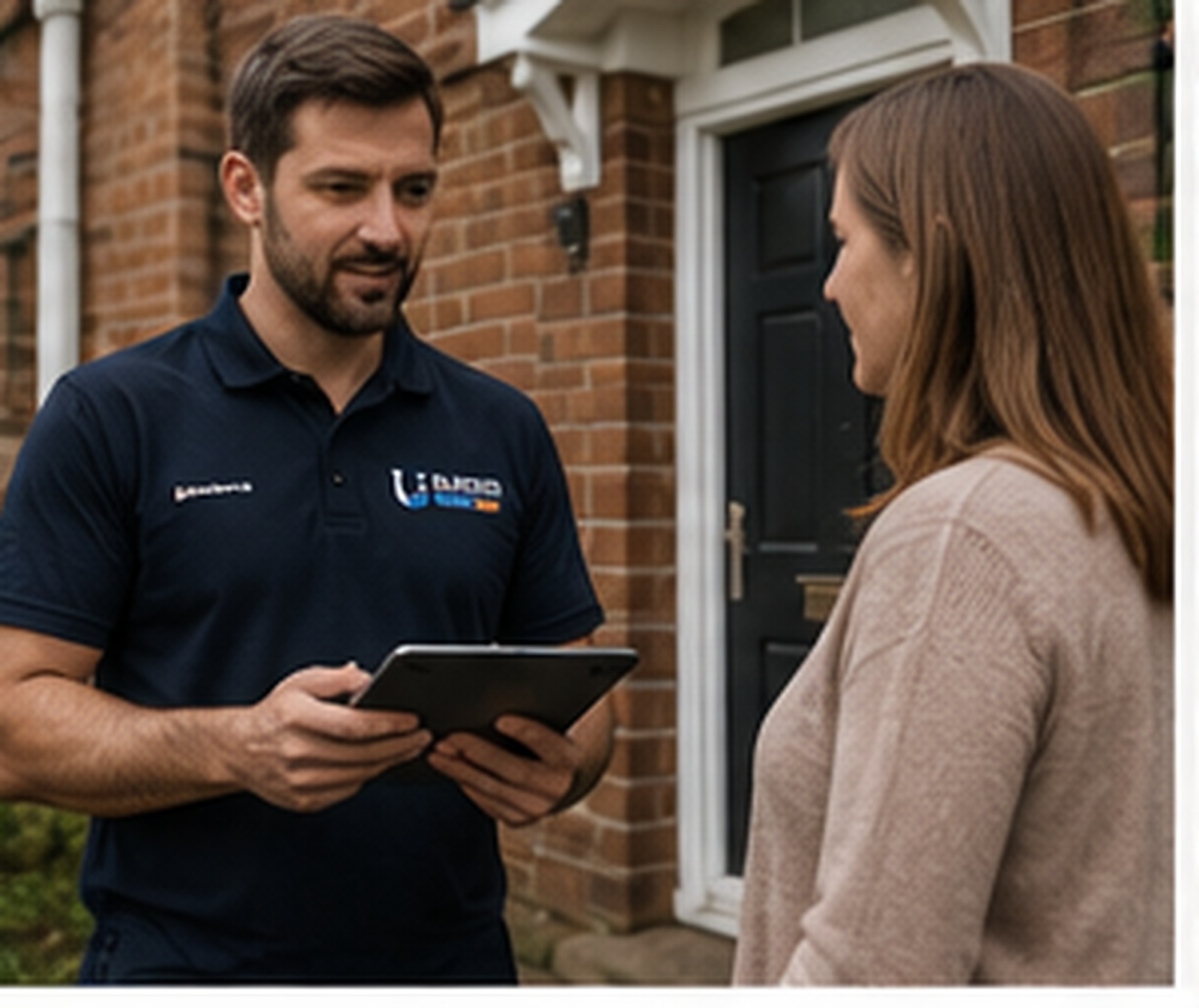 Drainage engineer discussing work with a customer